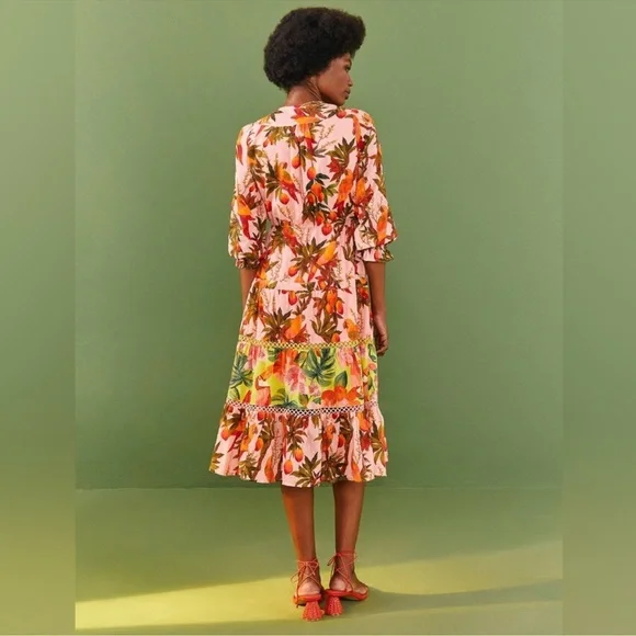 Farm Rio Mixed Mango Trees Midi Dress